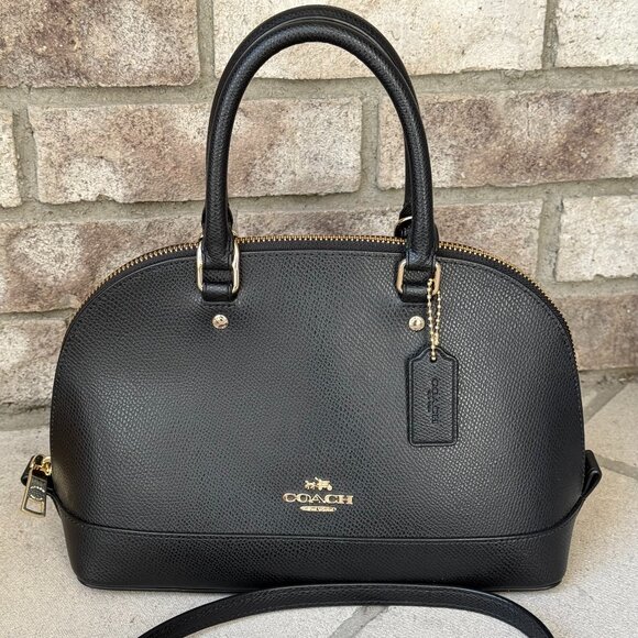COACH MINI SIERRA DOME CROSSGRAIN LEATHER SATCHEL CROSSBODY BAG Black Leather - Picture 1 of 15
